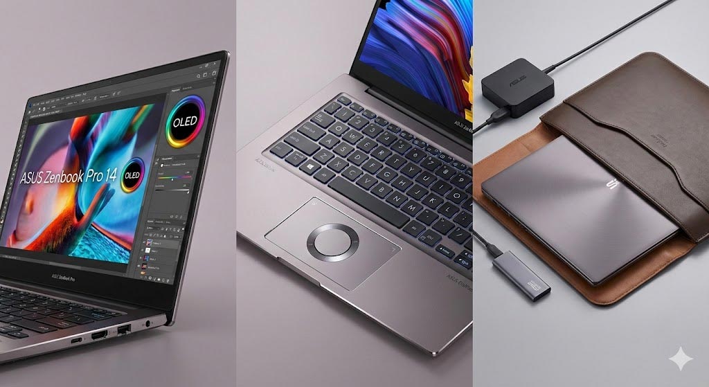 Laptop ASUS Zenbook Pro 14 OLED untuk keperluan kreatif dan produktivitas tinggi | Desain elegan, layar OLED berkualitas tinggi, nyaman untuk bekerja harian.
