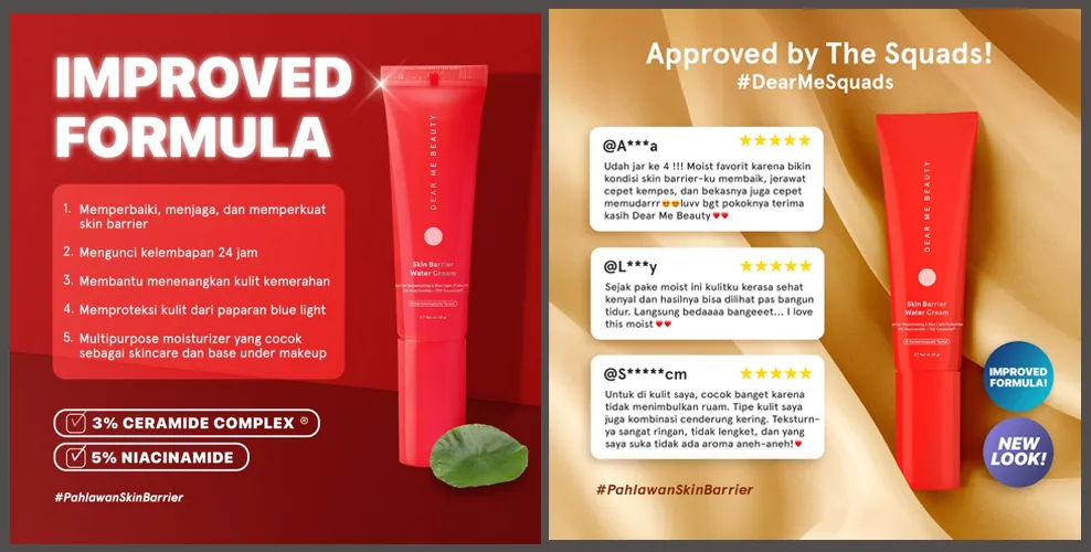 Dear Me Beauty Skin Barrier Water Cream untuk rutinitas kerja panjang, memperkuat skin barrier, melembapkan 24 jam, dan ringan di kulit