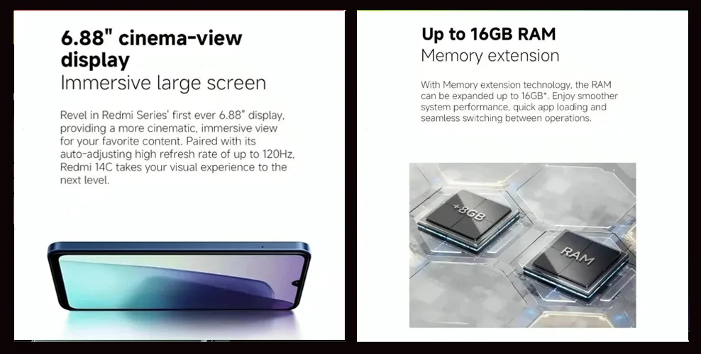 Gambar Redmi 14C 5G 256GB Layar 6,88''